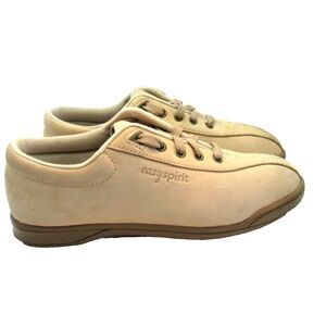 Girls Sneaker Sz 5.5 Tan Leather Low Top Ankle Logo Classic Lace Up Easy Spirit